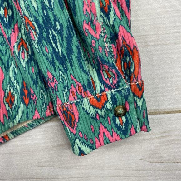 Savanna Jane Jacket Womens L Green Pink Floral Aztec Corduroy Button Up Boho - Picture 5 of 10